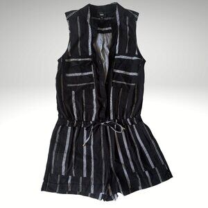 Mossino Striped Button-Front Romper Black White Size XS